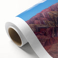 Art deco poster of an Argentinian landscape in muted earth tones on rolled canvas, suitable for nursery wall art.