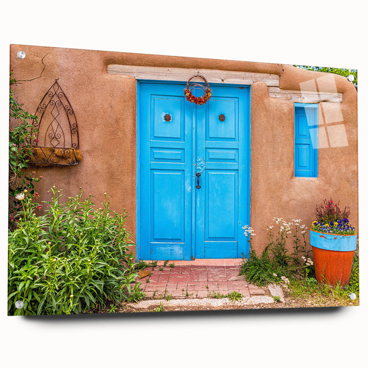 Acrylic print of a large abstract depiction of Santiago, Chile, with vibrant earth tones, ideal for dining room decor.