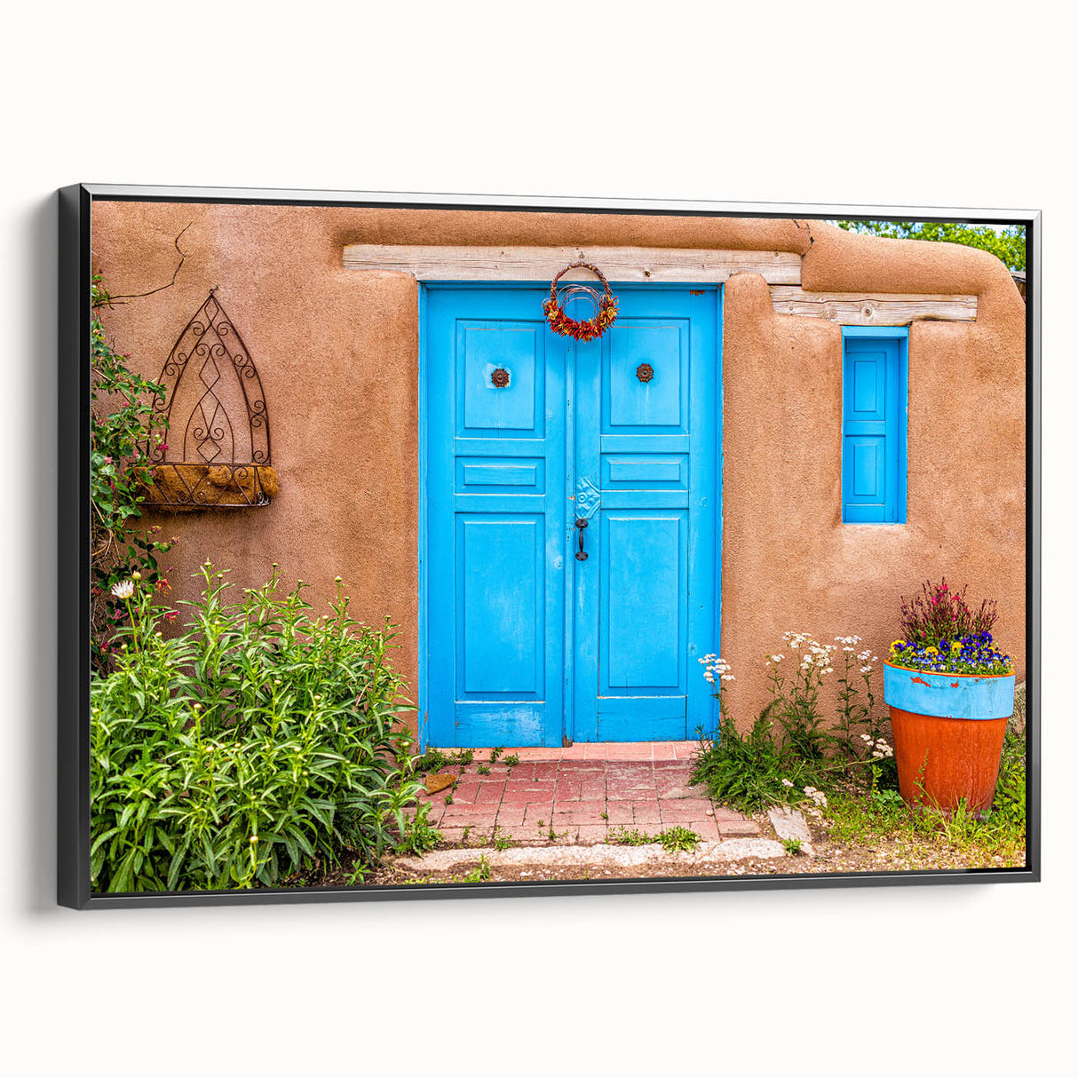 Black and white wall art featuring a vintage poster-style landscape of Santiago, Chile on a framed canvas.