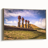 Framed canvas depicting a vintage-style landscape of Chilean scenery in muted gold and black tones.