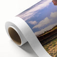 Art Deco style poster of a Chilean landscape on rolled canvas, featuring soft pastel colors, ideal for nursery wall art.