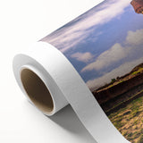 Art Deco style poster of a Chilean landscape on rolled canvas, featuring soft pastel colors, ideal for nursery wall art.
