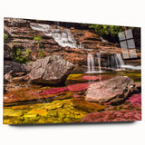 Large abstract wall art of a Colombian landscape in muted earth tones on acrylic glass.