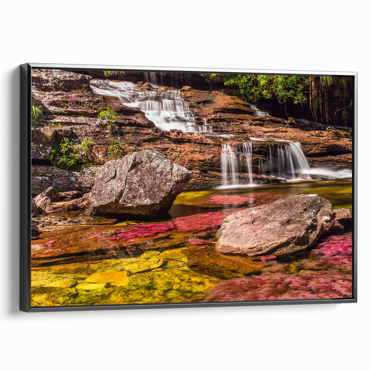 Black and white framed canvas featuring a vintage-style Colombian landscape, ideal for bedroom wall art.