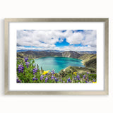 Textured abstract art print depicting a South American scenery in muted earth tones, framed in silver.