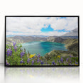 Large abstract wall art depicting a vibrant scene from Ecuador, framed in black acrylic.
