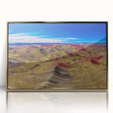 Mid-century modernist style large art print of a Peruvian landscape in acrylic, framed in gold.