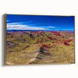 Framed canvas of a vintage-style Peruvian landscape in muted gold and black tones, suitable for bedroom decor.