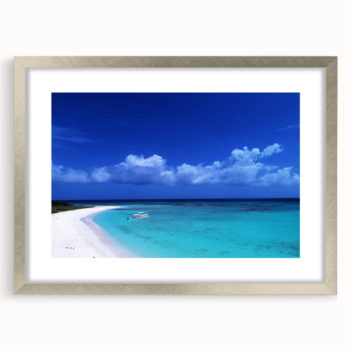 Textured art depicting an abstract scene in muted earth tones on a framed silver canvas.
