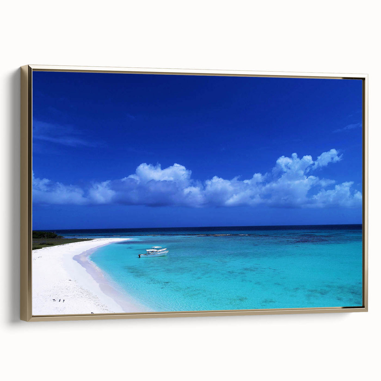 Framed canvas featuring a vintage poster-style landscape of a Venezuelan scenery in muted gold and black tones.