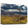 Acrylic print of Denali, Alaska with sharp mountain peaks in subdued blue and gray tones, suitable for dining room decor.