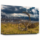 Acrylic print of Denali, Alaska with sharp mountain peaks in subdued blue and gray tones, suitable for dining room decor.