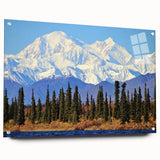 Acrylic print of a serene Alaskan landscape in muted blue and white tones, suitable for bedroom or dining room decor.