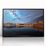 Large abstract wall art of Lake Powell with muted earth tones on a framed acrylic, suited for modern living room decor.