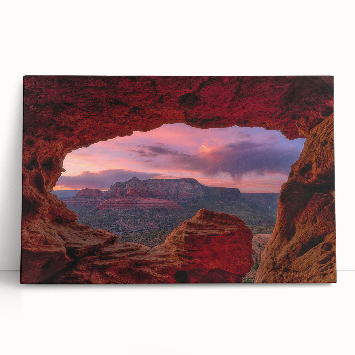 Black and white large art print of Sedona's landscape on stretched canvas, ideal for kitchen or bedroom wall art.
