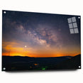 Large abstract wall art depicting Arkansas scenery in vibrant green and blue tones on acrylic glass.