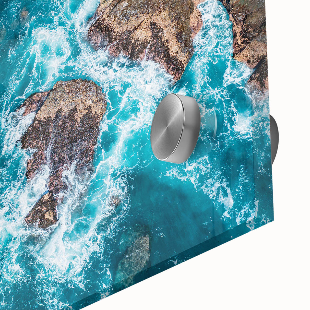 Mid-century modernist style large abstract wall art of California's Big Sur in muted earth tones on acrylic glass.