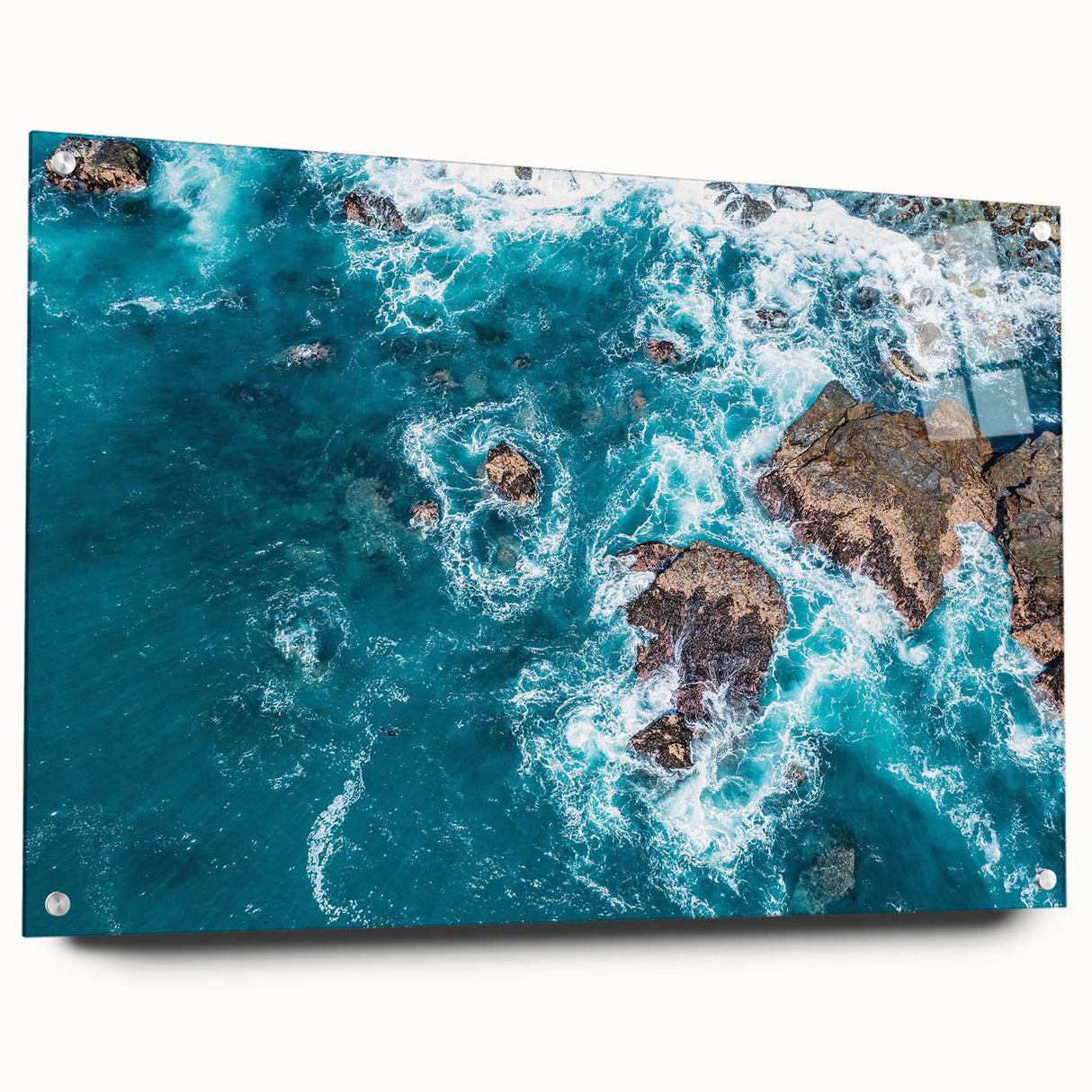 Acrylic print of Big Sur, California, in muted green and blue tones, suitable for dining room decor.
