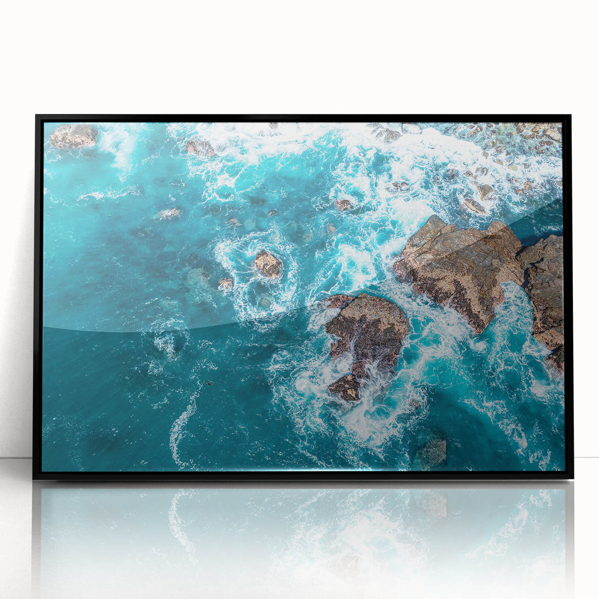 Large abstract wall art depicting the Big Sur coastline in muted earth tones on a framed acrylic.