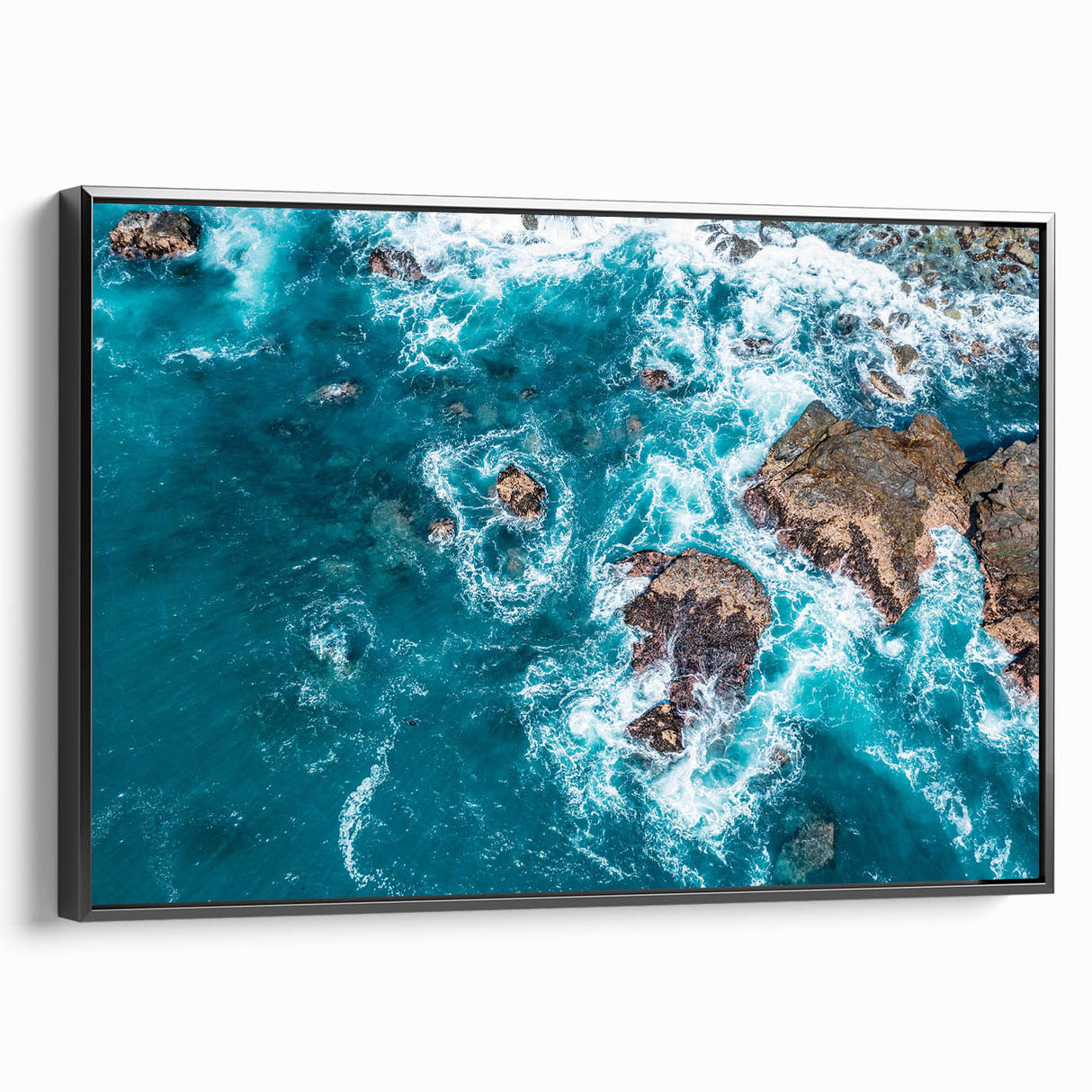Black and white framed canvas of Big Sur landscape, ideal for bedroom wall decor.