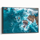 Black and white framed canvas of Big Sur landscape, ideal for bedroom wall decor.