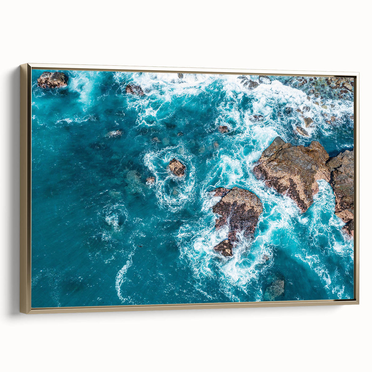 Framed canvas of Big Sur landscape in muted earth tones, ideal for bedroom wall art.