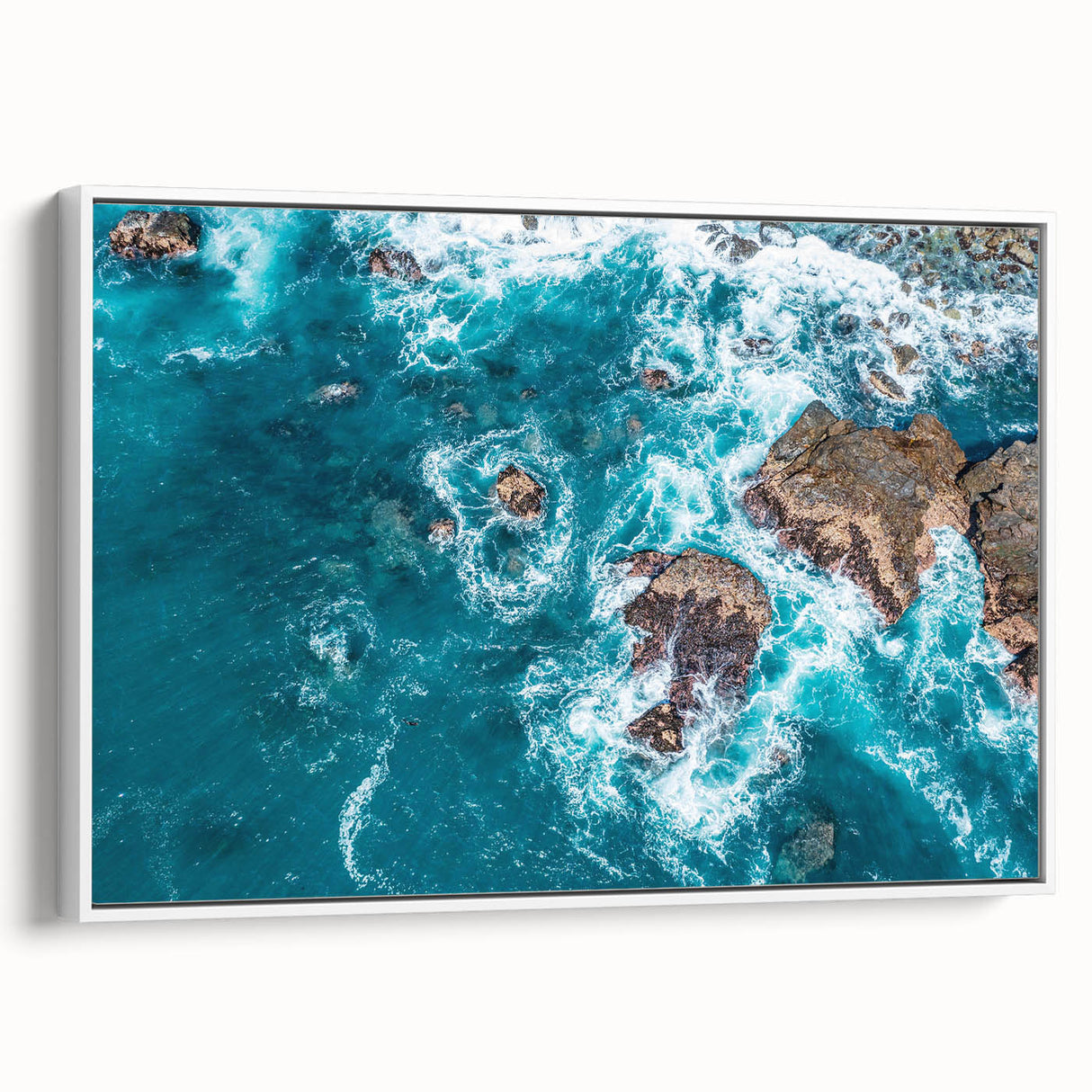 Extra large framed canvas of vintage poster art featuring a scenic view of Big Sur, California, with vibrant color palette.