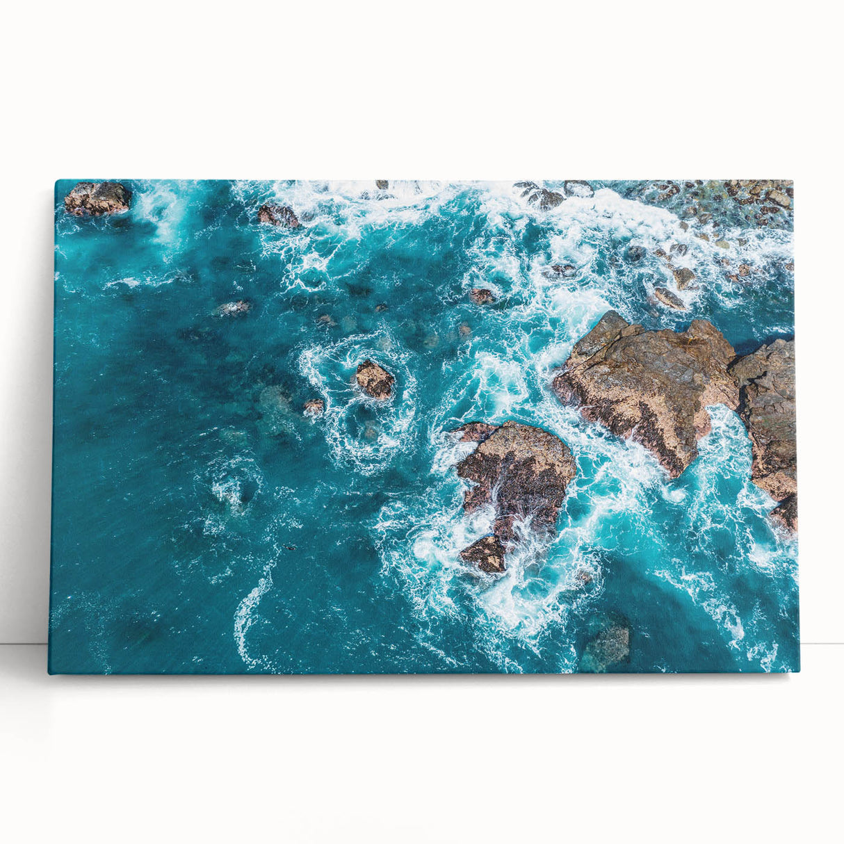Black and white large art print of Big Sur coastline on stretched canvas, ideal for kitchen wall art or bedroom ambiance.