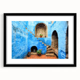 Extra large abstract art print of Catalina, California in vibrant colors on a textured canvas, framed in black.