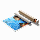 Extra large rolled print of Catalina, California scenery with vibrant floral elements, ideal for classy bathroom wall art.
