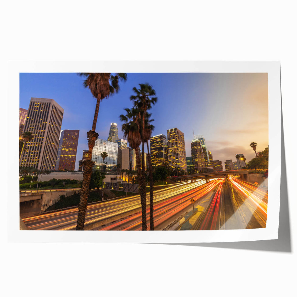 Rolled print of Los Angeles scenery in muted earth tones, suitable as art wall dining room decor.