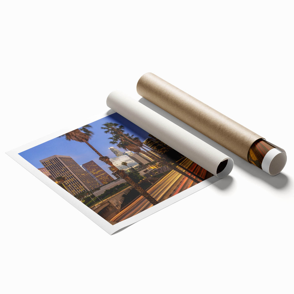 Extra large rolled print featuring a floral Los Angeles scenery in pastel colors.