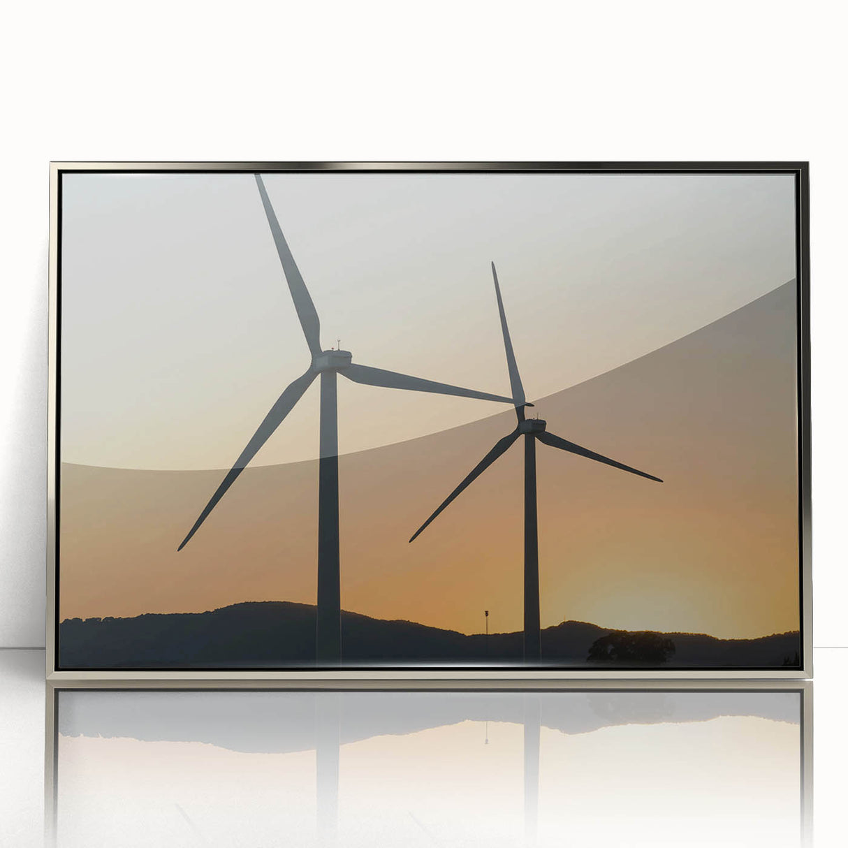 Mid-century modernist art of Sacramento skyline in muted earth tones on a framed acrylic print.
