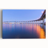 Black and white photo of San Diego skyline on large stretched canvas, ideal for kitchen wall art.