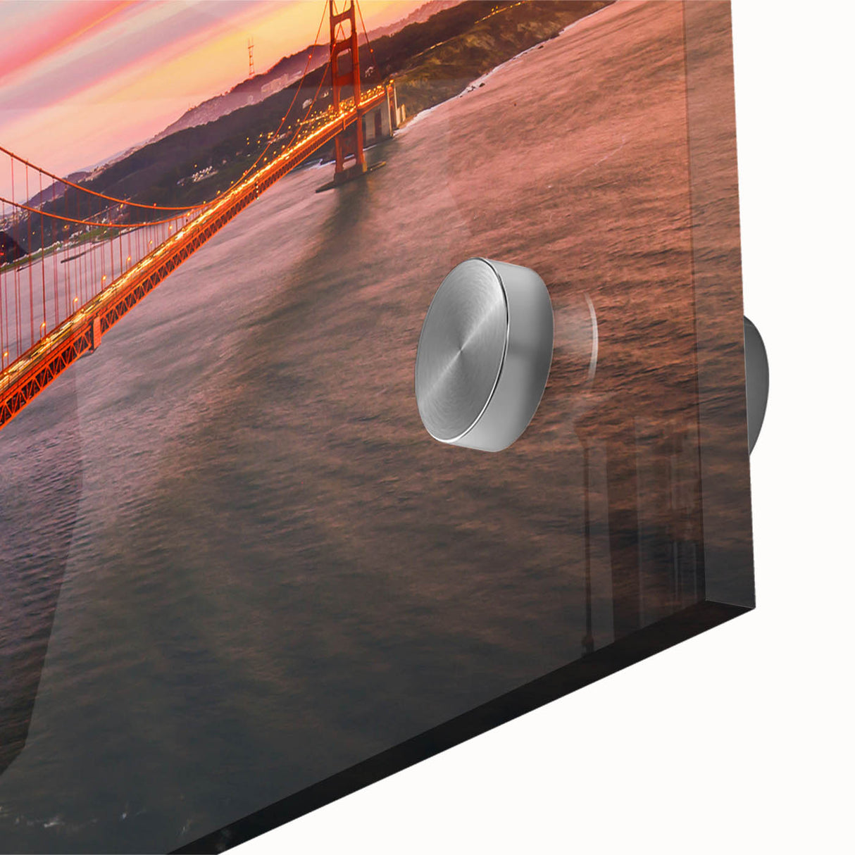 Large abstract wall art depicting San Francisco skyline in muted blue and gray tones on acrylic glass.