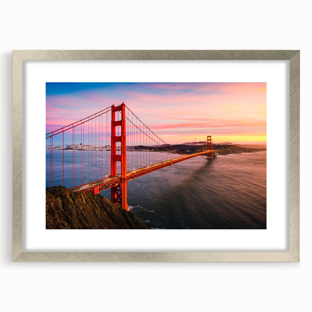 Textured abstract art print of San Francisco, featuring muted earth tones on a framed canvas, ideal for bedroom art.