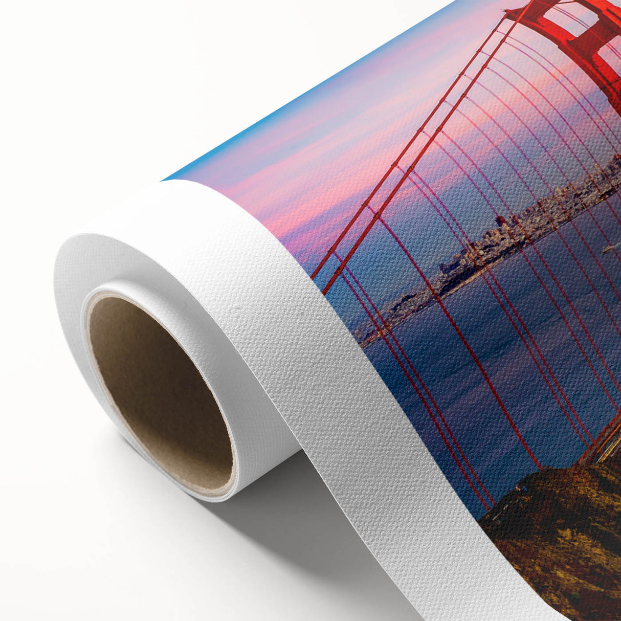 Art deco poster of San Francisco skyline in pastel shades on rolled canvas, ideal for nursery wall art.