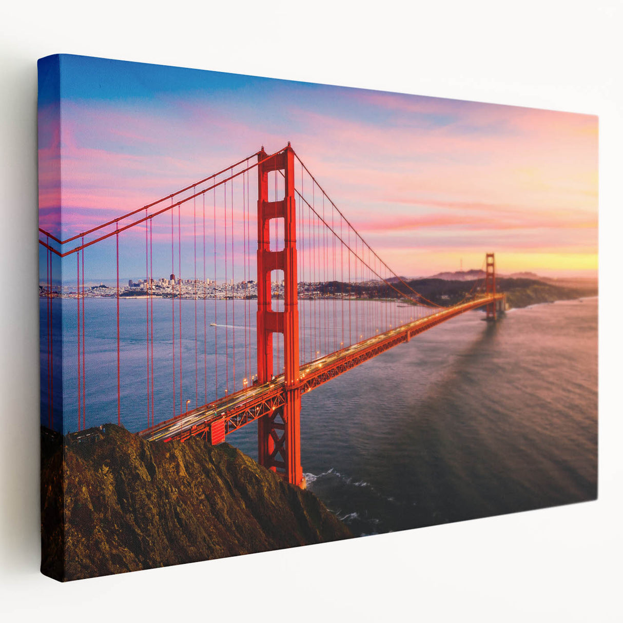 Black and white stretched canvas of the San Francisco skyline, ideal for kitchen wall art.