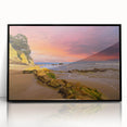 Large abstract wall art depicting Santa Barbara scenery in muted earth tones on a framed acrylic.