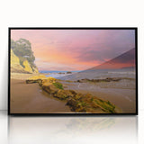 Large abstract wall art depicting Santa Barbara scenery in muted earth tones on a framed acrylic.
