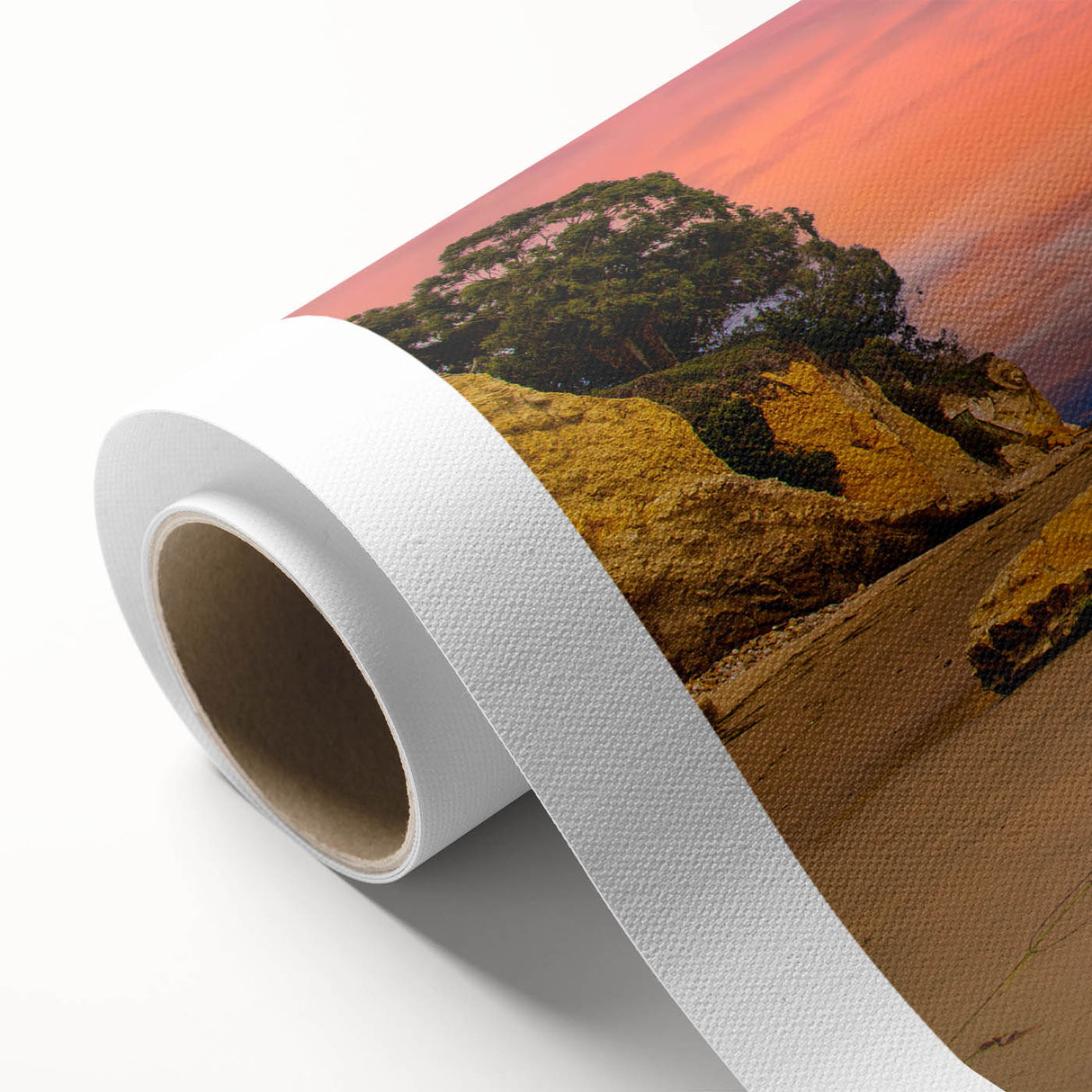 Art deco poster of Santa Barbara scenery in pastel shades on rolled canvas, ideal for nursery wall art.