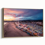 Framed canvas of a vintage-style Santa Cruz landscape in muted gold and black tones, suitable for bedroom decor.