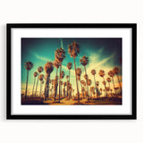 Extra large abstract art print of colorful, textured Santa Monica scenery on a black framed canvas.