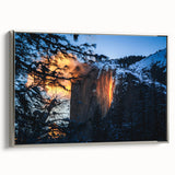 Framed canvas depicting a vintage-style Yosemite landscape with vibrant green and blue tones, ideal for living room decor.