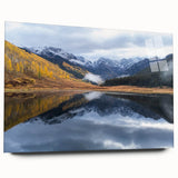 Acrylic print of abstract Colorado Vail scenery in cool blue and green tones, ideal for bedroom or dining room art.