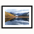 Extra large abstract art print of colorful, textured scenery in Vail, Colorado, framed in black, ideal for living room decor.
