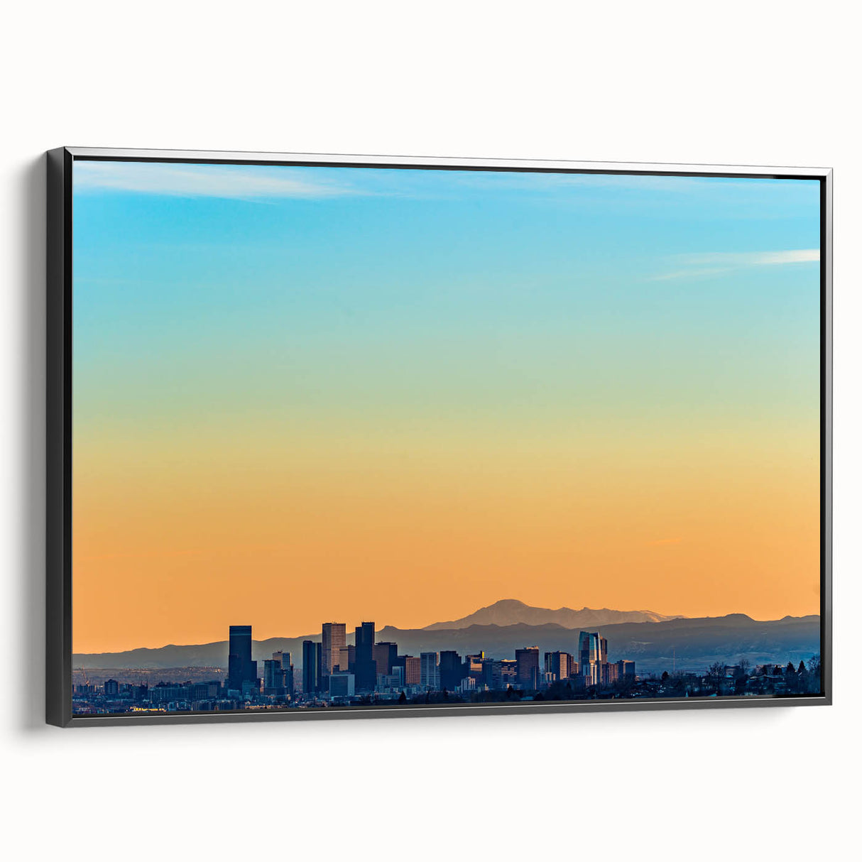 Black and white landscape art painting of Denver, Colorado, on framed canvas, suitable for bedroom wall decor.