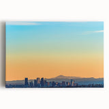 Black and white photograph of Denver skyline on stretched canvas, suitable for kitchen wall art.