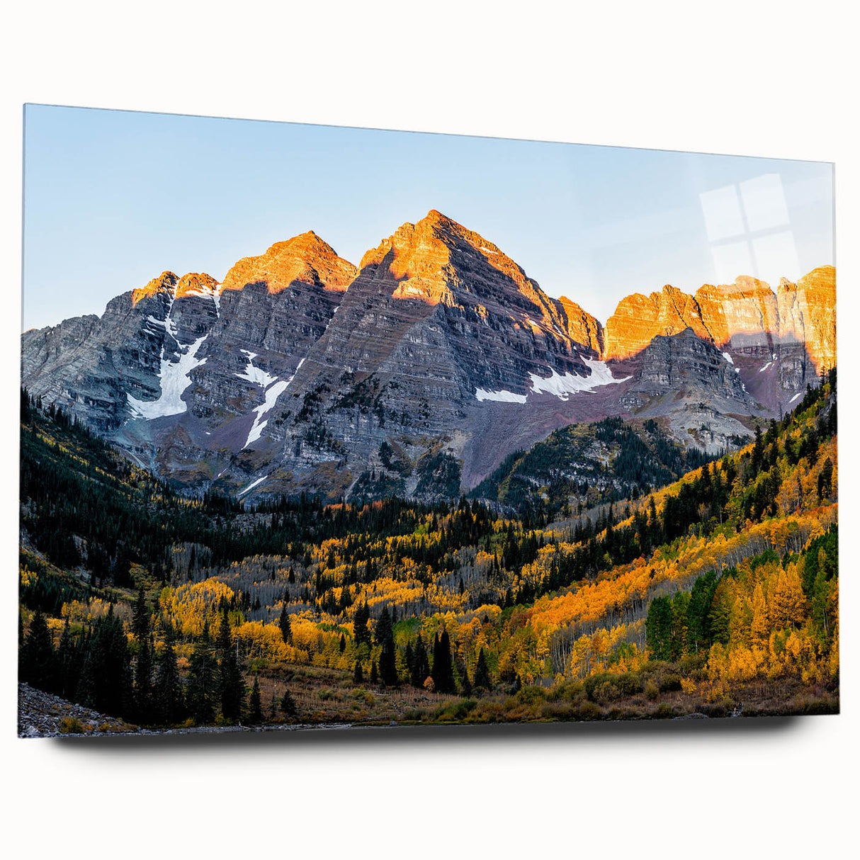 Acrylic print of the Rocky Mountains in muted earth tones, ideal for bedroom or dining room art.