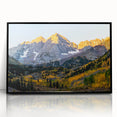 Large abstract wall art of Colorado Rocky Mountains in muted earth tones, framed acrylic, ideal for modern living room decor.